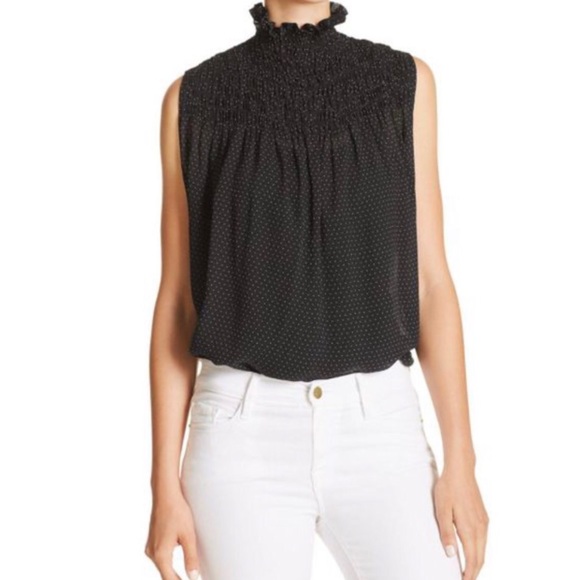 Frame Denim Tops - Frame silk smocked polka dot blouse